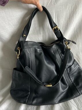 PRESA Black Pebbled Leather Hobo Shoulder Handbag